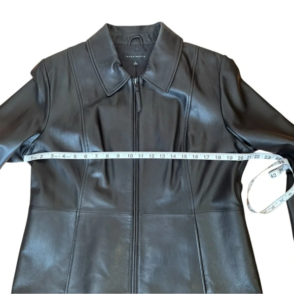 Investments Genuine Lamb Leather Long Sleeve Point Collar Zip Front Jacket - Picture 5 of 11
